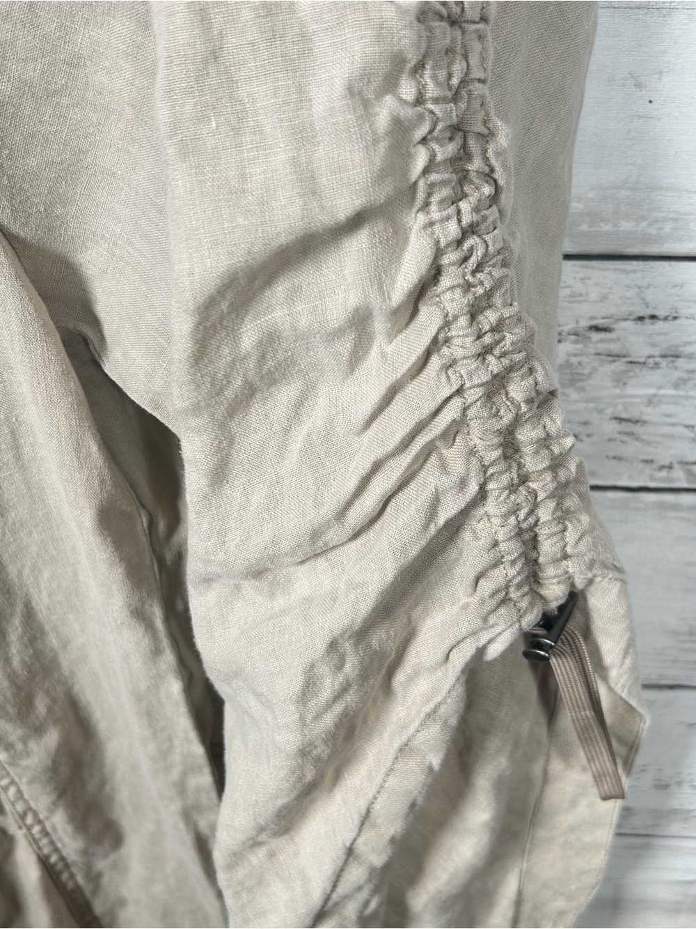 Anthropologie Linen Shirting Barrel Leg Cropped Putty Oatmeal Jumpsuit M - Picture 8 of 12
